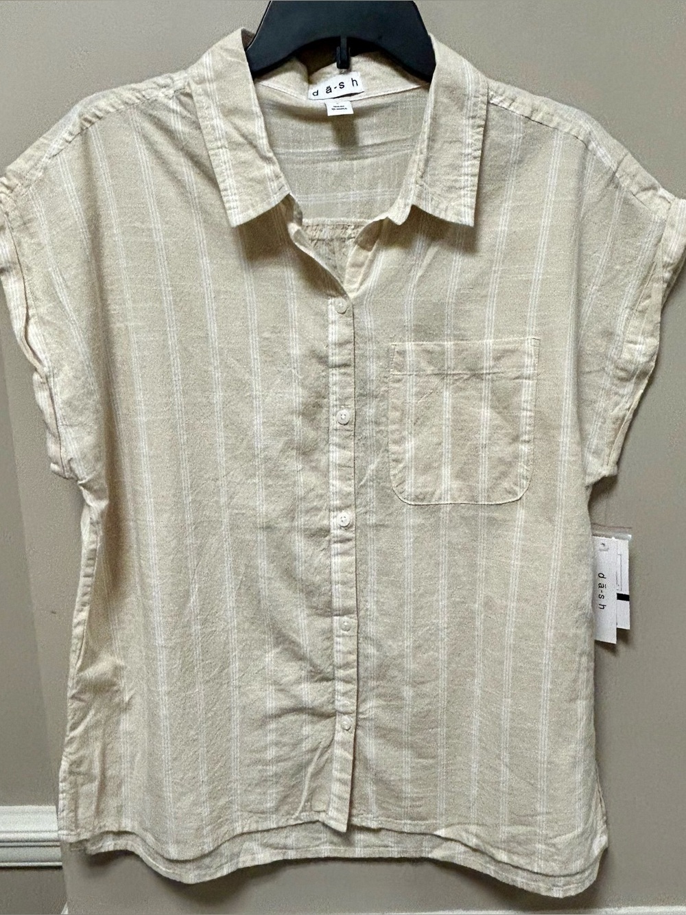 Dash Cream Stripe Short-Sleeve Button-Up Shirt NWT Sz L